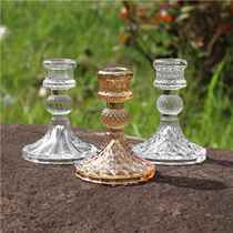 European simple ins glass candle holder household rod wax base romantic dining table candle holder creative home furnishings