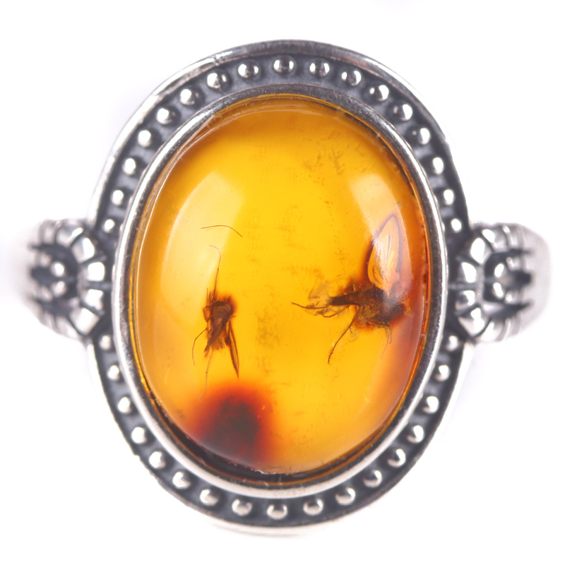 4.48 Grams of Burmese Golden Amber with Rare Intact Large Insect Inclusions, Amber Ring (with Two Large Insect Inclusions Inside)
