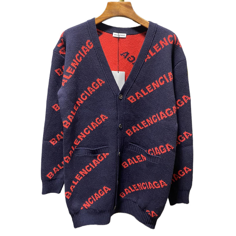 99% New and Unused Balenclaga Paris Saint-Germain Deep Blue Mid-Length Knitted Cardigan, Genuine for Men and Women