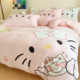 Fleece coral double-sided flannel cartoon set four-grade velvet milk plus thickened cute cat quilt cover bed sheet