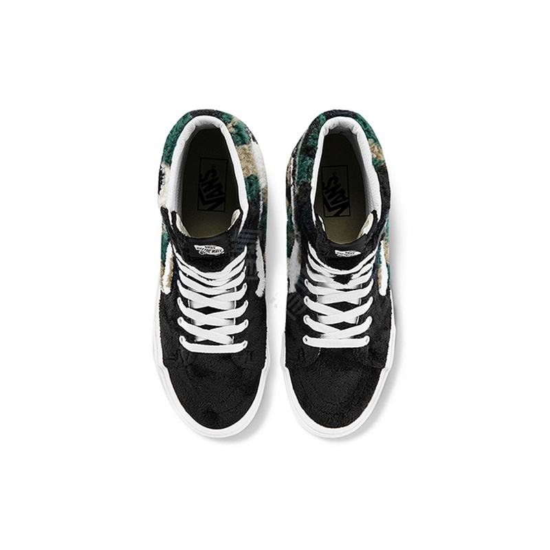 Vans SK8 迷彩羊羔绒 休闲运动 高帮 板鞋 男女同款 黑色 - 图1