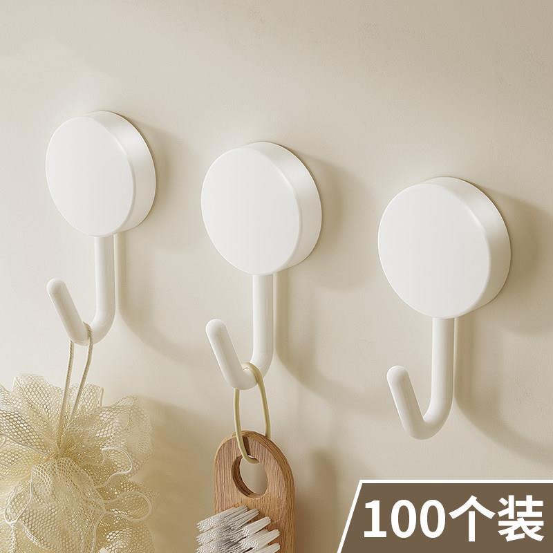 [Pack of 100] Strong Adhesive Wall Hooks, Heavy-Duty, Traceless, No-Drill Sticky Hooks