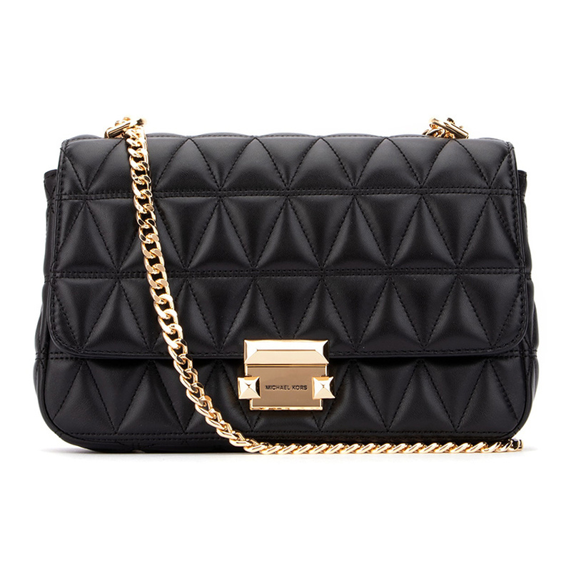 Michael Kors Sheepskin and Leather Combination Shoulder Crossbody Bag Medium Size Women's Black