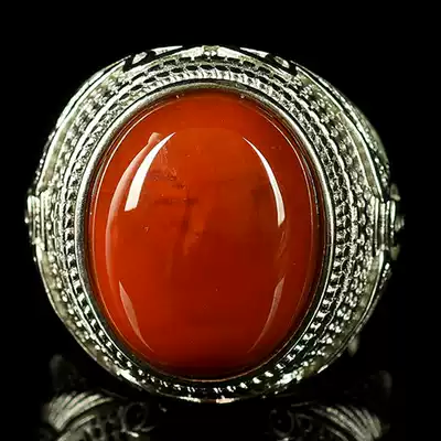 17 36g S925 inlaid big ring surface egg noodles south red agate ring ring ring adjustable