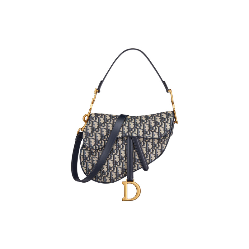 9.5 New Dior Dior Saddle Fabric Shoulder Crossbody Handbag Medium Size Women's Blue