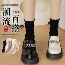 Black lace piled socks for female Internet celebrities in autumn and winter with loafers summer socks trendy small leather shoes spring and autumn mid-calf Q