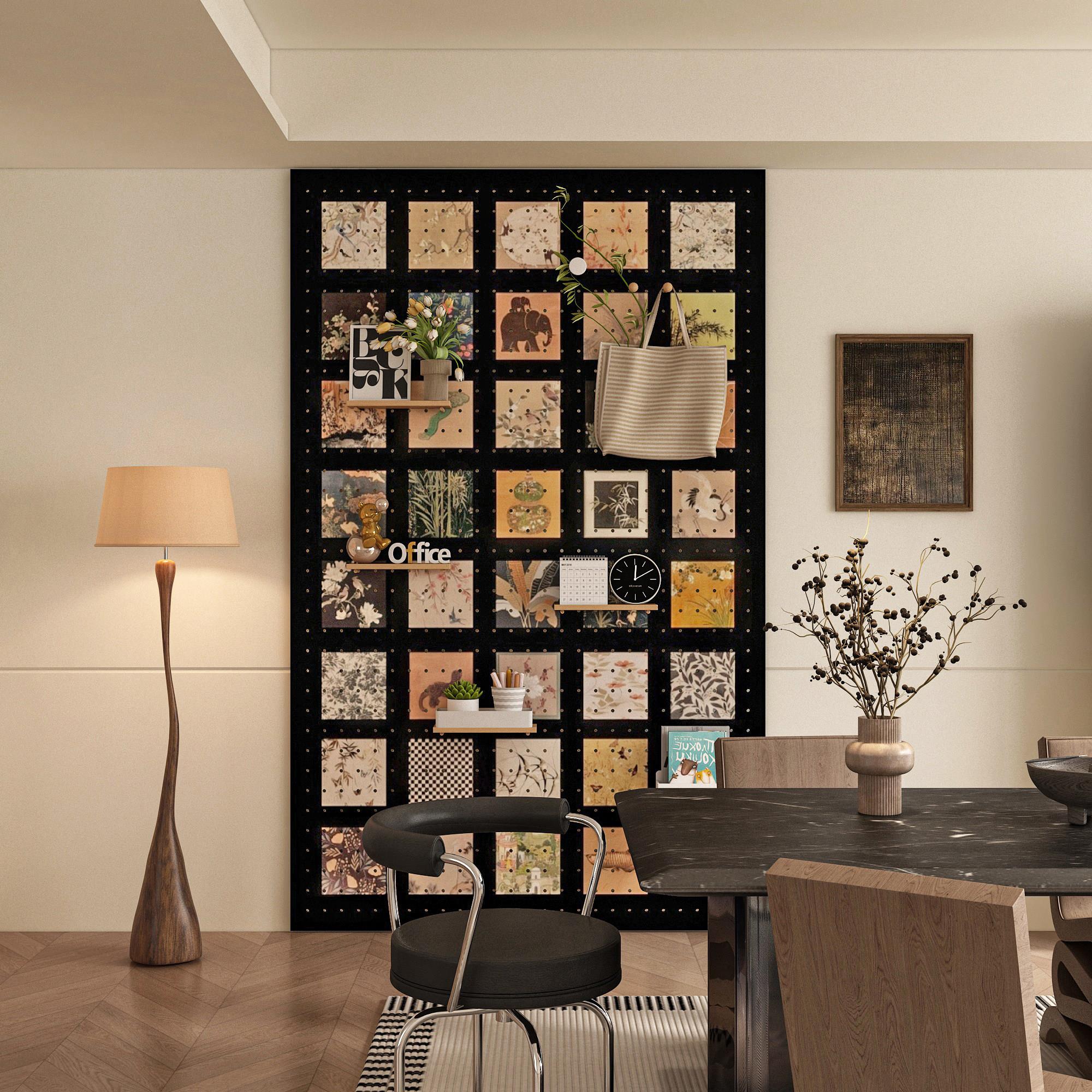 Perforated board storage rack customized entrance hall blocking wall decoration Chinese style antique solid wood printed pattern storage