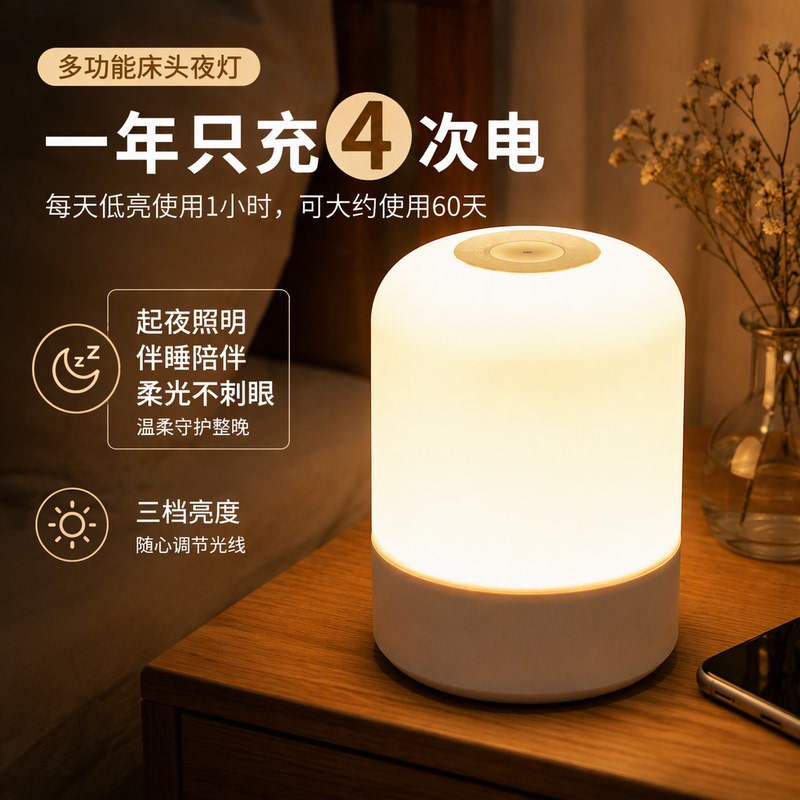 Rechargeable Night Light, Bedroom Bedside Lamp, Sleep Lamp, Minimalist Touch Control, Baby Feeding, Eye Protection, Long Battery Life official store