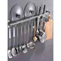 304 stainless steel kitchen hook rack no punching rack hanging rod storage rack strong adhesive one row wall hanging