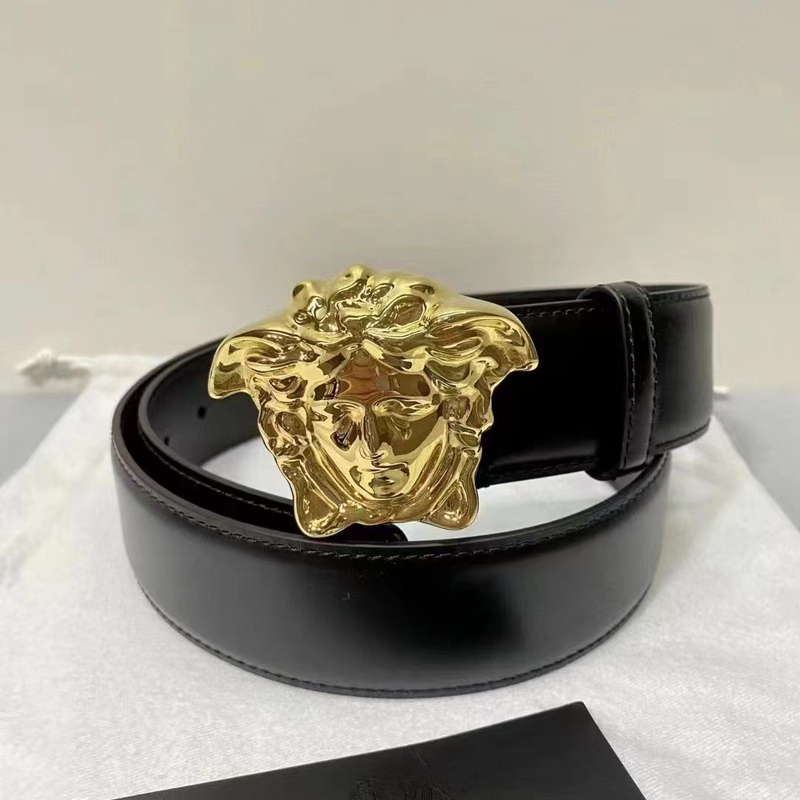 Chinese Inspection [9.9 New] Unused Versace Belt Size 95 Gold Medusa Head Design Smooth Surface Width 4cm