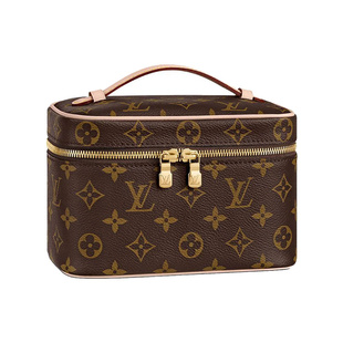路易威登Nice帆布拼牛皮棕色女款 迷你手提包 Vuitton 9.9新Louis
