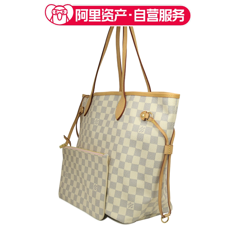 99% New Lv Louis Vuitton Neverfull Medium White Checkerboard Pattern Pink Lining Shopping Bag 99% New Lv Louis Vuitton Neverfull Medium White Checkerboard Pattern Pink Lining Shopping Bag