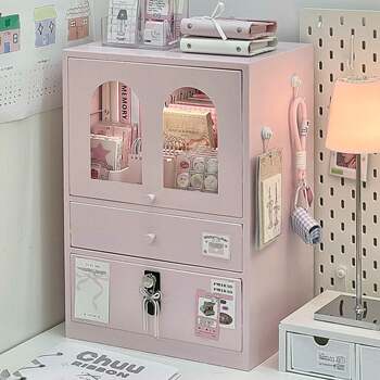 Dopamine pink desktop storage cabinet drawer-type storage box desk stationery sundries iron storage cabinet storage rack