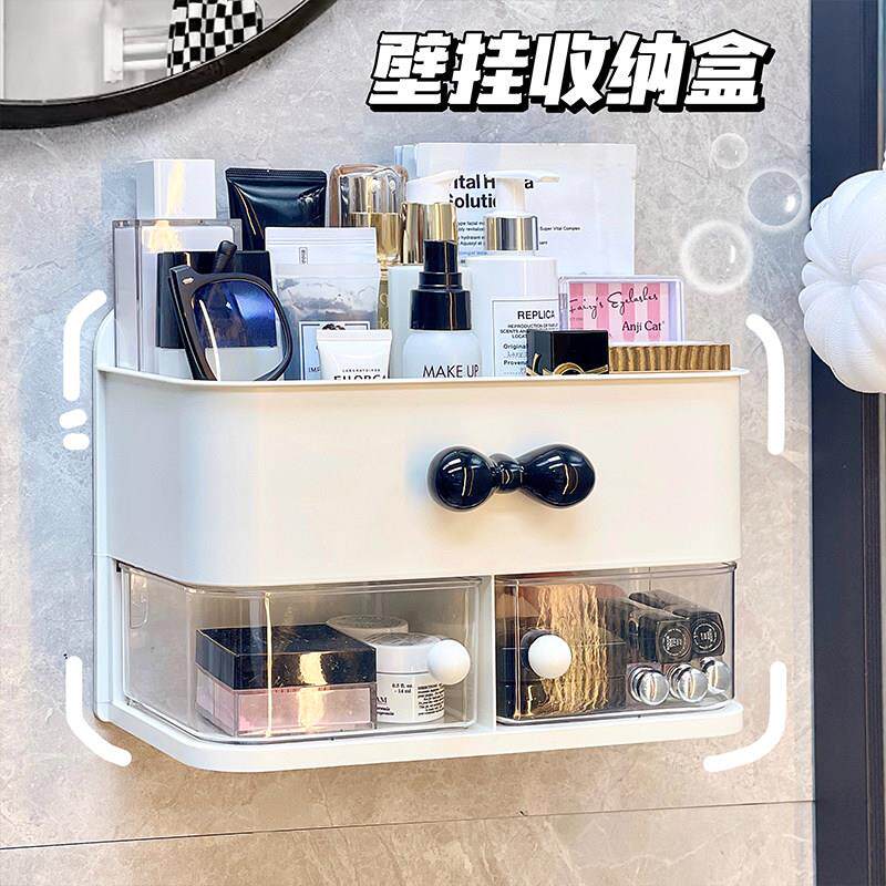 Wall-mounted storage box without punching holes, wall storage rack, cosmetics and skin care product storage shelf, dressing table, desktop makeup