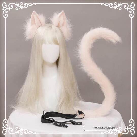 Cosplay fox ears hair accessories fox tail set handmade fox girl animal ears headband animal tail cat ear headdress