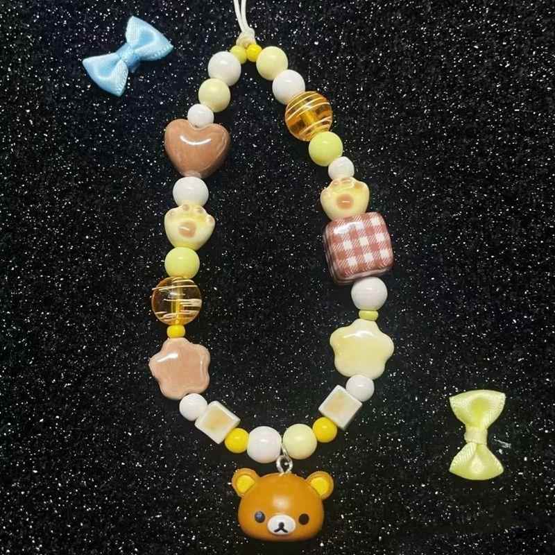Original Rilakkuma Bell Beaded Phone Chain Cute Girl Pendant Keychain Dopamine Camera Lanyard Anti-Loss