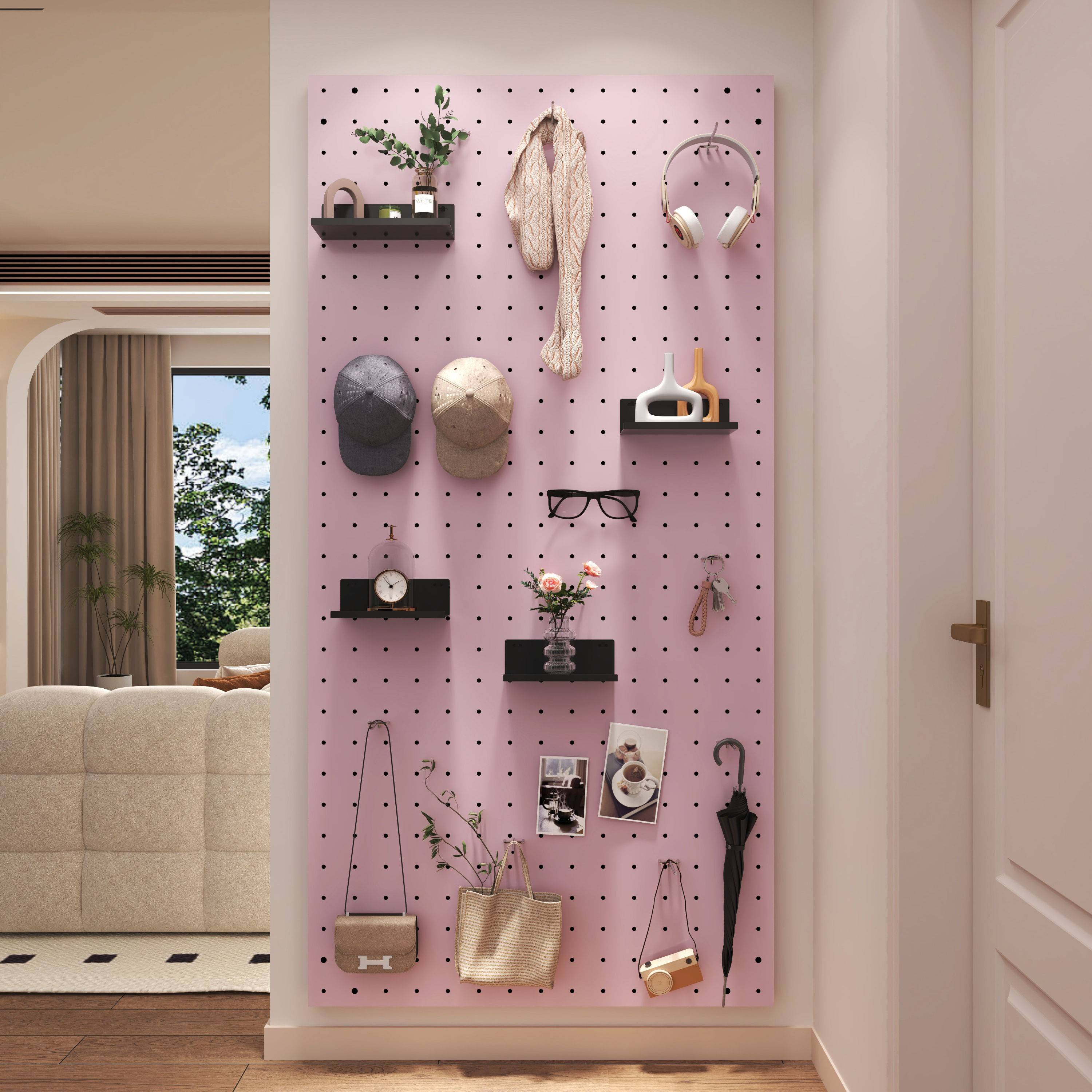 Stainless steel metal hole board storage rack on the wall behind the door entrance entrance desktop storage custom-made without punching