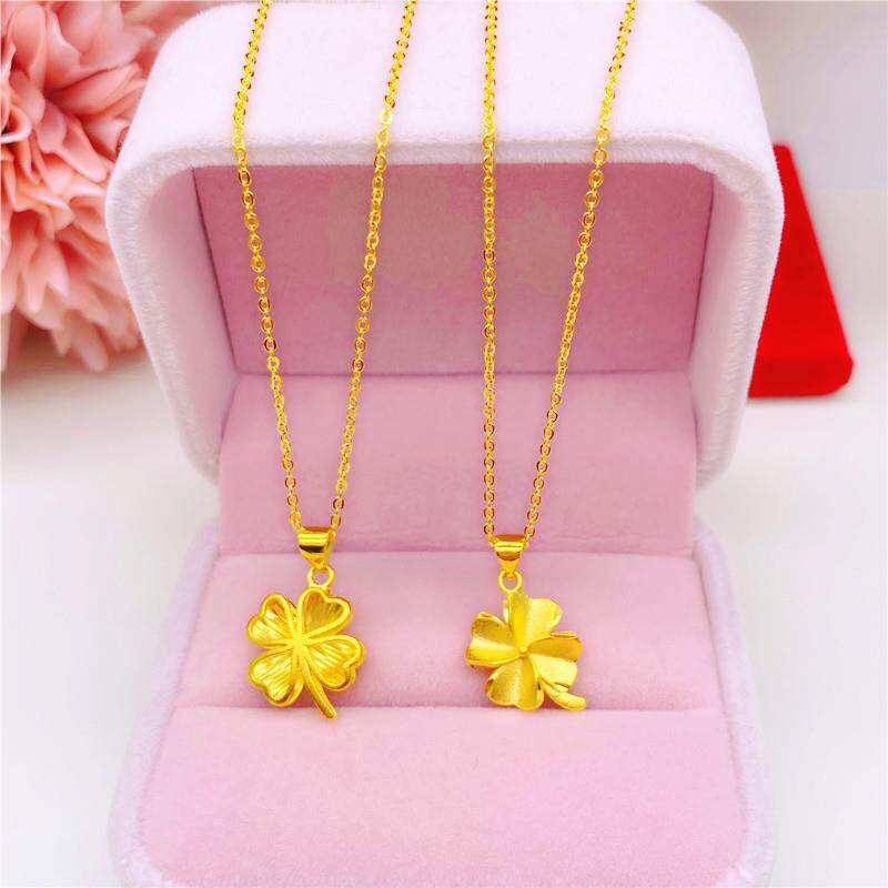 Zhou Dafu Huanmei Four Leaf Grass Pendant 18K Gold Necklace Woman Fine Lock Bone Chain 16K Gold Color Never Fall