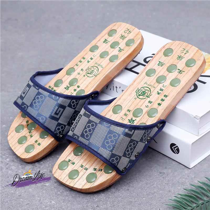 Wooden Slippers for Men, Chinese-Style Wooden Clogs, Wooden-Soled Sandals, Wooden Board Shoes, Foot Acupoint Massage, Wooden Summer Slippers
