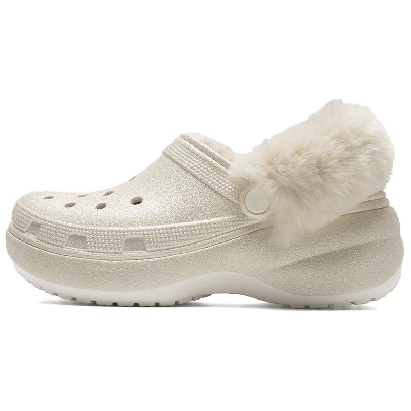 crocs卡洛驰女秋冬新款运动鞋云朵闪耀暖绒保暖棉拖鞋加绒洞洞鞋