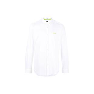 BOSS 男款 FW22 衬衫 白色 纯色字母Logo刺绣单排扣休闲长袖 HUGO