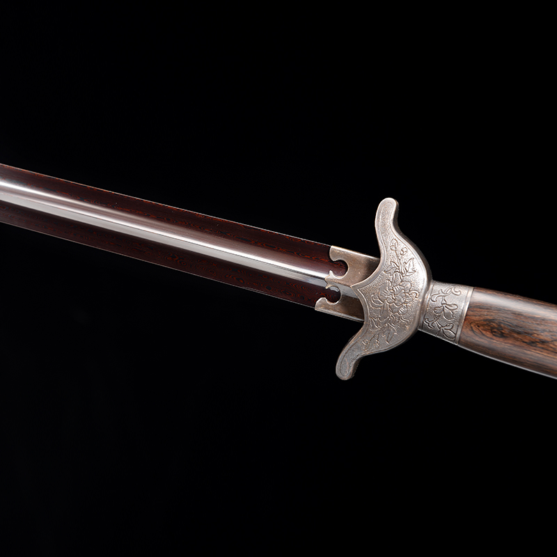 赤みがかった鋼の模様が入った牡丹太極剣（軟剣または硬剣を選択可能）研がれていないアンティークブロンズ黒檀の鞘