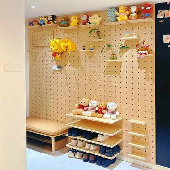 Solid wood hole board custom shelf display rack wall wall decoration storage wall wood board entrance entrance storage rack