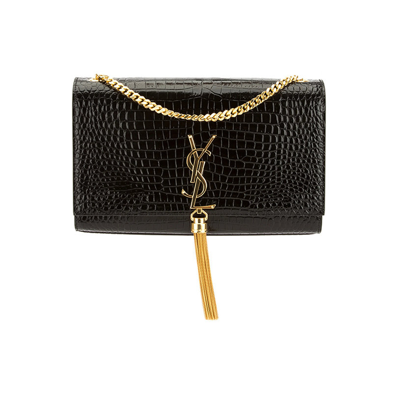 9.9新YSL/圣罗兰KATE金标Logo鳄鱼纹牛皮革黑色女款中号单肩包
