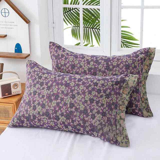 Double-Layer Pure Cotton Pillowcases, a Pair of All-Cotton Pillowcases for Adults, Couple, Coconut Shell Buckle, Class a High-End Retro Trendy Large Size