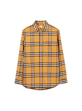 Burberry SS23 格纹棉质单排扣长袖衬衫 男款 橙色