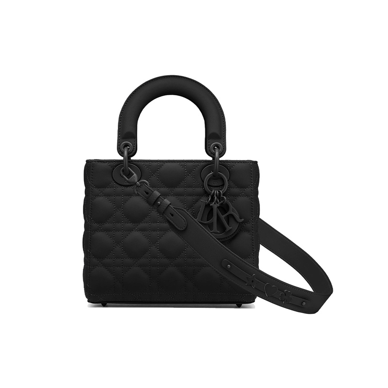 9.9 New Dior/Lady Dior All-Matte Calfskin Matte Black Women's Small Shoulder Bag
