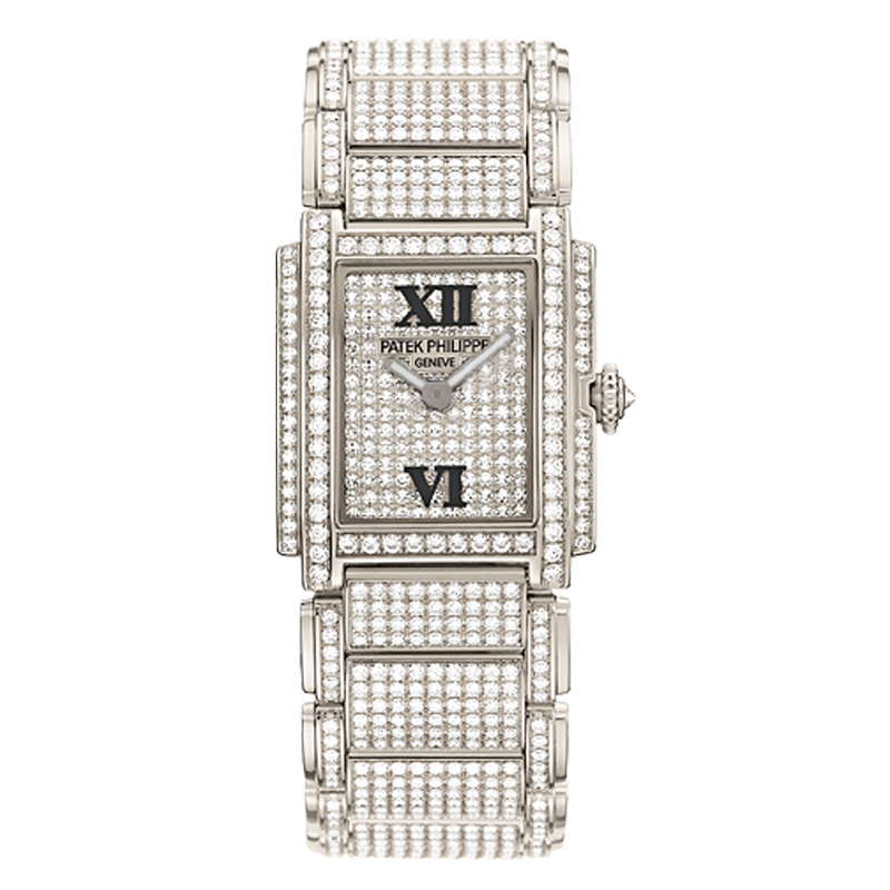 【95% New】Shop Warranty Patek Philippe 4910 Stainless Steel Fully Diamond-Encrusted Quartz Movement Women's Wristwatch