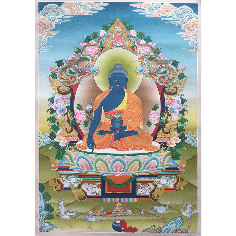 Pure hand-painted Thangka Pharmacy Buddha High 50cm Shanwuji Nepal Thangka Art Painting Academy produced TJ13