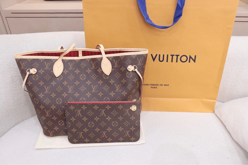 Directly Purchased from the Counter, Louis Vuitton Lv Women's Bag Neverfull, Medium Size Monogram Nf Tote Bag with Red Interior Directly Purchased from the Counter, Louis Vuitton Lv Women's Bag Neverfull, Medium Size Monogram Nf Tote Bag with Red Interior