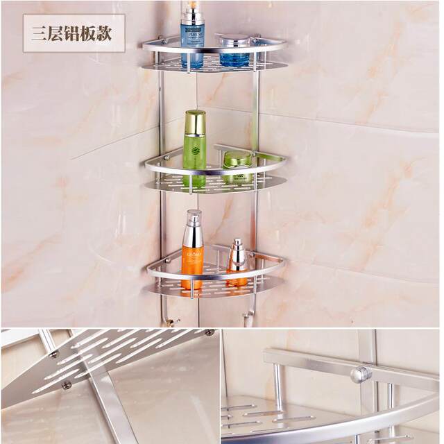 Kitchen Storage Rack, Bathroom No-Drill Suction Wall-Mounted Triangular Wall Rack, Titanium Alloy Bathroom Storage Rack