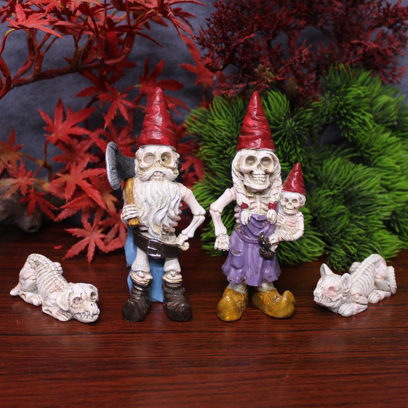 Creative and Unique Halloween Skeleton Gnome Ornaments for Cross-Border Garden Micro-Landscapes, Resin Crafts of Dogs and Cats for Halloween