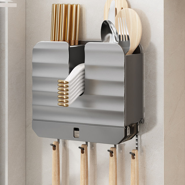 Kitchen chopstick storage box new wall-mounted household chopsticks spoon drain wall-free chopstick cage storage rack