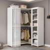 Multifunctional metal corner coat rack with dust-proof curtain wardrobe floor-to-ceiling hole plate hanging coat rack integrated bedroom home