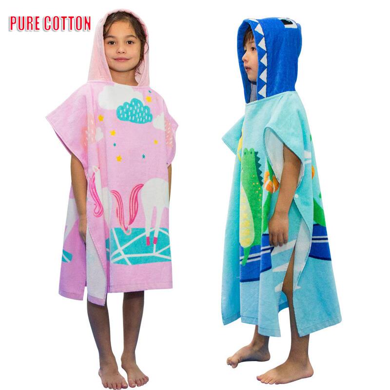 Bathrobe Towel European and American Cartoon Dinosaur Bathroom Swimming Pool Bathing Children's Large Size Pure Cotton Bath Towel Printed Cape Style