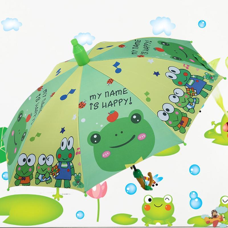 Cartoon Frog Children's Umbrella New Style Ice Cream Giraffe Cartoon Black Rubber Student Curved Handle Waterproof Cover Rain and Sun Protection