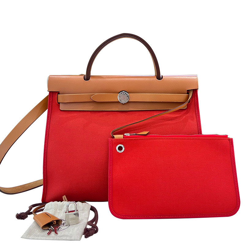 【 70% off Instant Purchase 】98% New Hermes Classic Canvas and Leather Shoulder Handbag for Women, Authentic