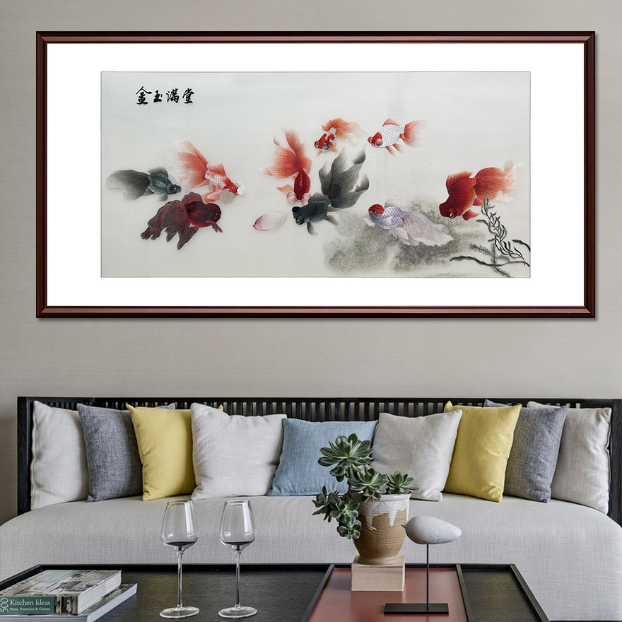 Embroidery artisan boutique < gold jade full hall > Suembroidered pure manual craft gift swaying decorated with gift home decoration hanging painting