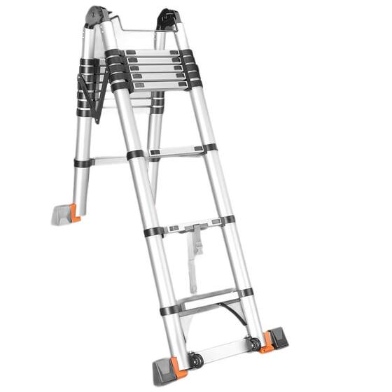 Thickened Aluminum Alloy Telescopic Ladder, Folding A-Frame Ladder, Multifunctional Household Ladder, Reinforced Engineering Ladder, Bamboo-Style Ladder