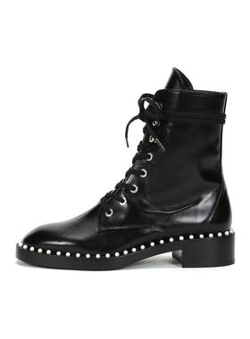 Stuart Weitzman/SW Sondra 漆皮珍珠装饰马丁靴 女款 黑色