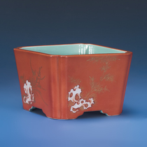 Solitary item from the old collection hand-painted alum red gold plum orchid bamboo and chrysanthemum square narcissus basin water bowl K