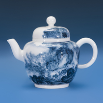 Tea table and elegant utensils Zhang Guohuas works blue and white landscape poetry small bubble teapot one pot rock teapot