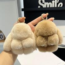 Real Rex Rabbit Fur Cute Doll Car Keychain Pendant Bag Plush Pendant Decorated Dead Rabbit Gift for Boys and Girls