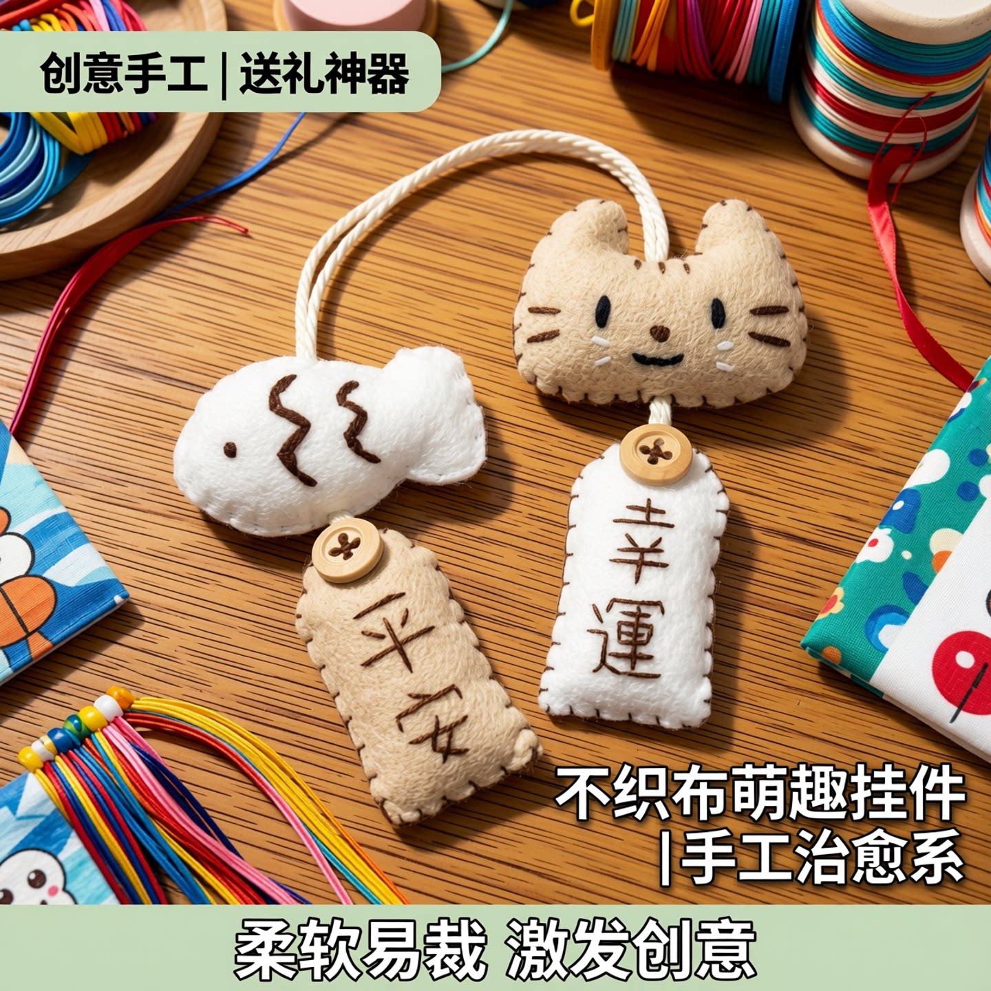 小红书同款小猫小鱼不织布御守手工材料包可爱创意礼物包挂件生日