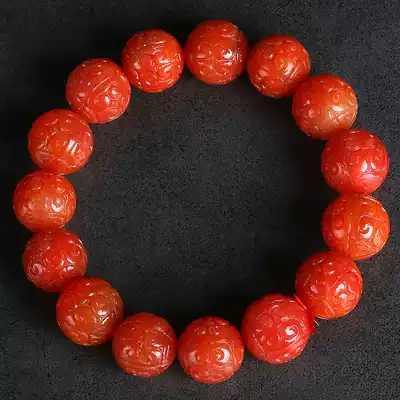 59 69 grams(Baoshan material carved) Backgrain beads South Red agate bracelet bracelet 13 7-14 7mm