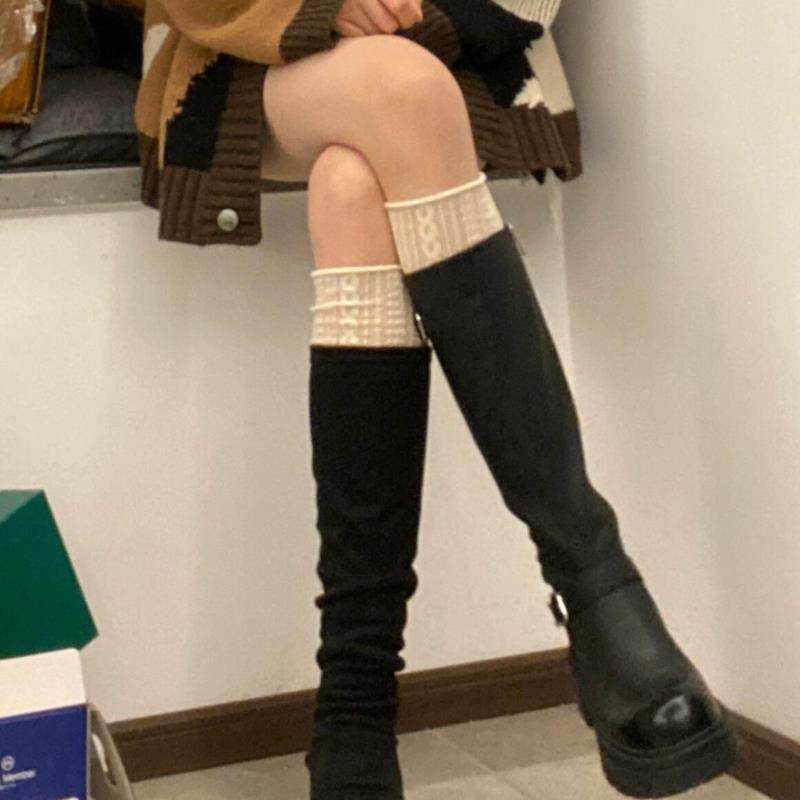 White Lace Trim Sock Covers for Women, Autumn and Winter Mid-Calf Bubble Socks, Leg Warmers, Long Socks to Match Long Boots, Calf Socks